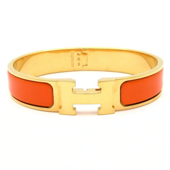 HERMES Clic H Gold Orange Hardware Patent Leather Bangle